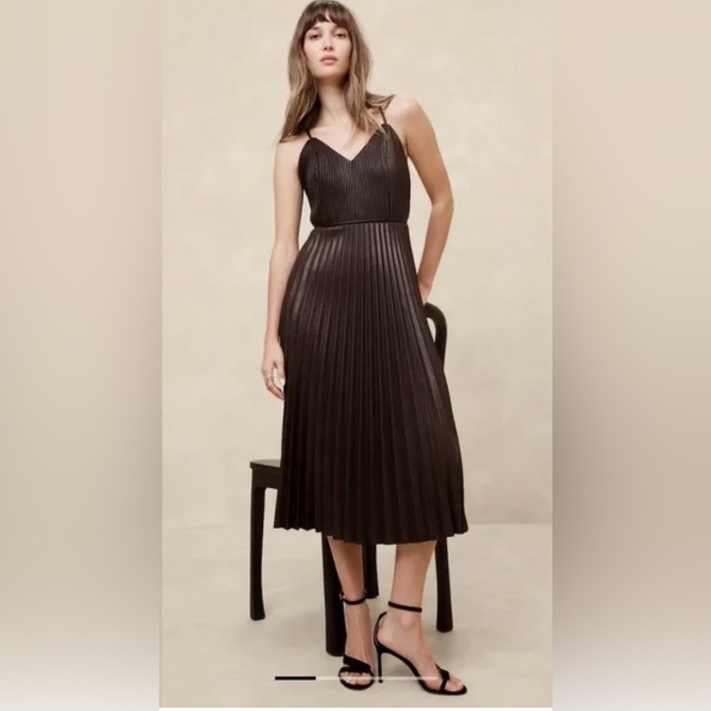 Vegan Leather Pleaded Midi Dress